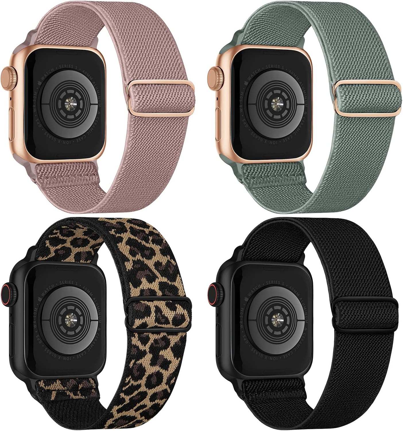 4 Pack Stretchy Solo Loop Compatible with Apple Watch Bands Women Men