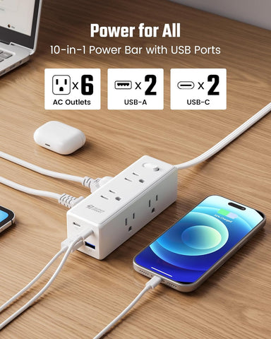 SUPERDANNY 20Ft Extension Cord with Multiple Outlets, Flat Plug Power Strip