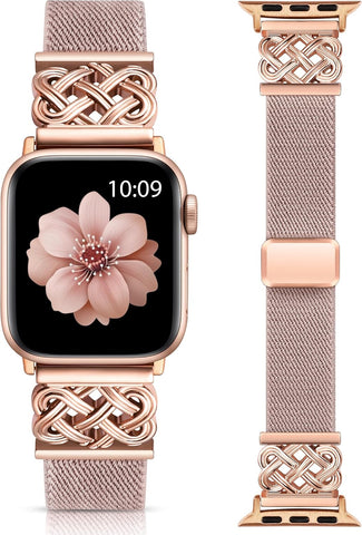 Minyee Magnetic Stretchy Band Compatible with Apple Watch Bands 38/40/41/42/44/45/46/49mm Women Men, Celtic Knot Soft Elastic Nylon Fabric Strap for iWatch Series 11 10 9 8 7 6 5 4 SE/Ultra 3 2 1