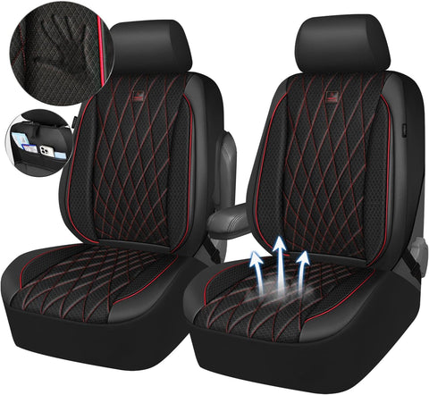 CAR PASS Thick Foam 3D Air Mesh Leather Car Seat Covers Front Seats Only, Breathable Premuim Leather Two Front Seat Cover, Airbag Compatible Universal Fit for 95% Sedan Van Truck SUV,Black and Red