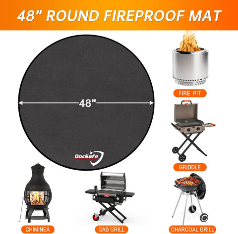 DocSafe 48" Round Fire Pit Mat, 4-Layer Fireproof Under Grill Mat Heat Insulated Indoor Fireplace Pad Protector for Decks,Patios,Grass,Solo Stove Bonfire, Reusable Oil-Proof and Waterproof, Black