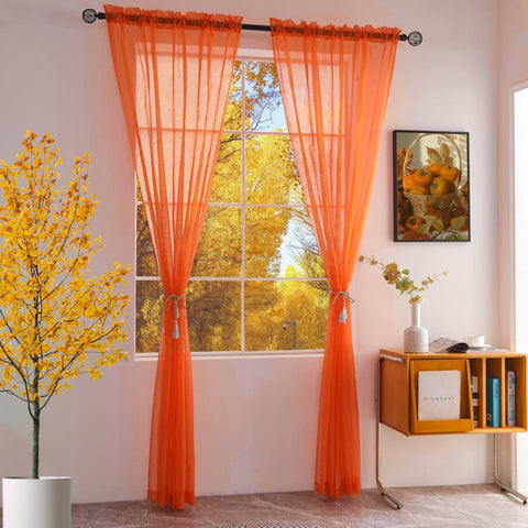 SpaceDresser Basic Rod Pocket Sheer Voile Window Curtain Panels Jaffa Orange 1 Pair 2 Panels 52 Width 63 Inch Long for Kitchen Bedroom Children Living Room Yard(Jaffa Orange,52 W x 63 L)