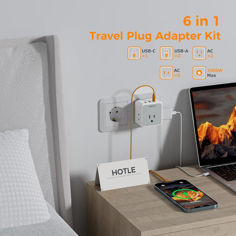 TESSAN 6-in-1 European UK Travel Plug Adapter Kit