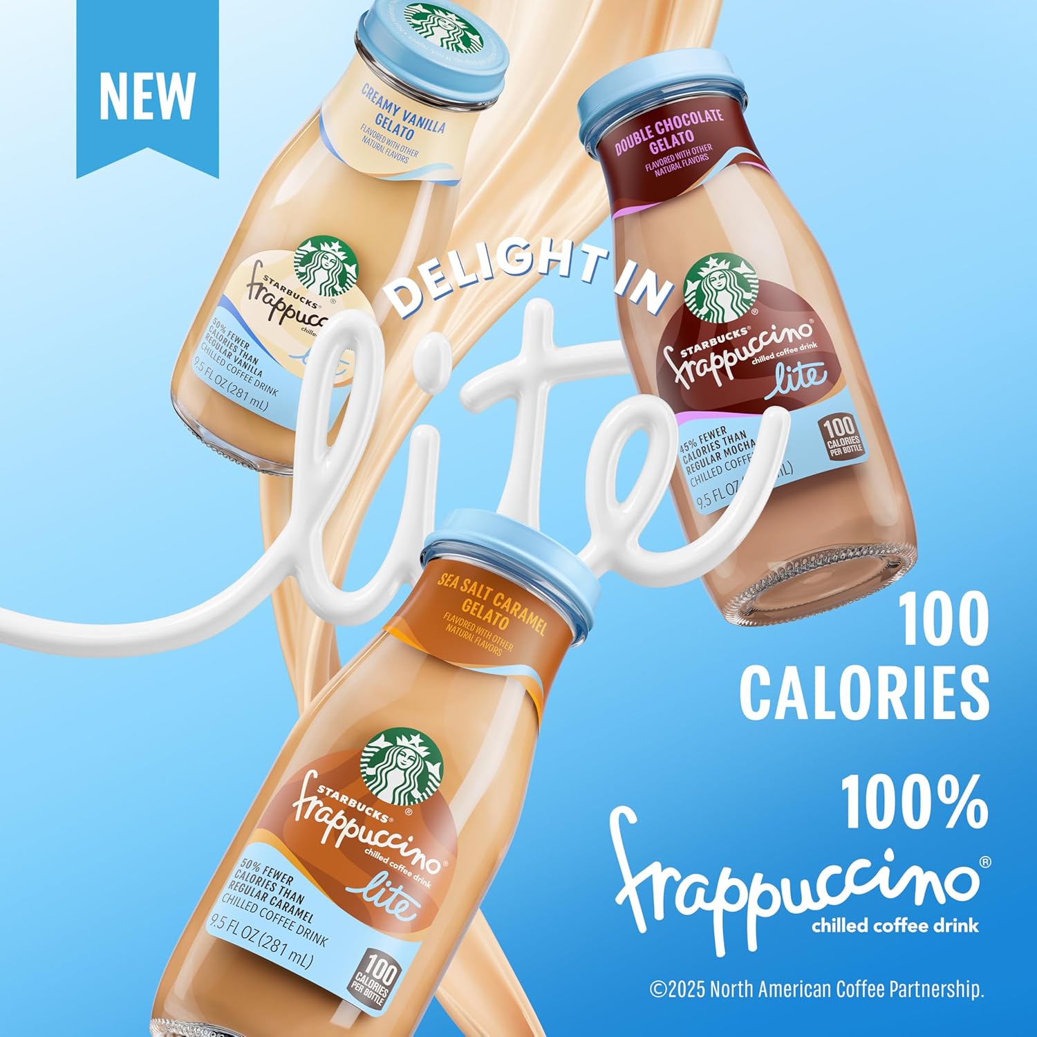 Starbucks Frappuccino Lite, Chocolate Gelato, 9.5 Fl Oz Bottles (Pack of 12), Fewer Calories, Natural Flavors, Only 100 Calories