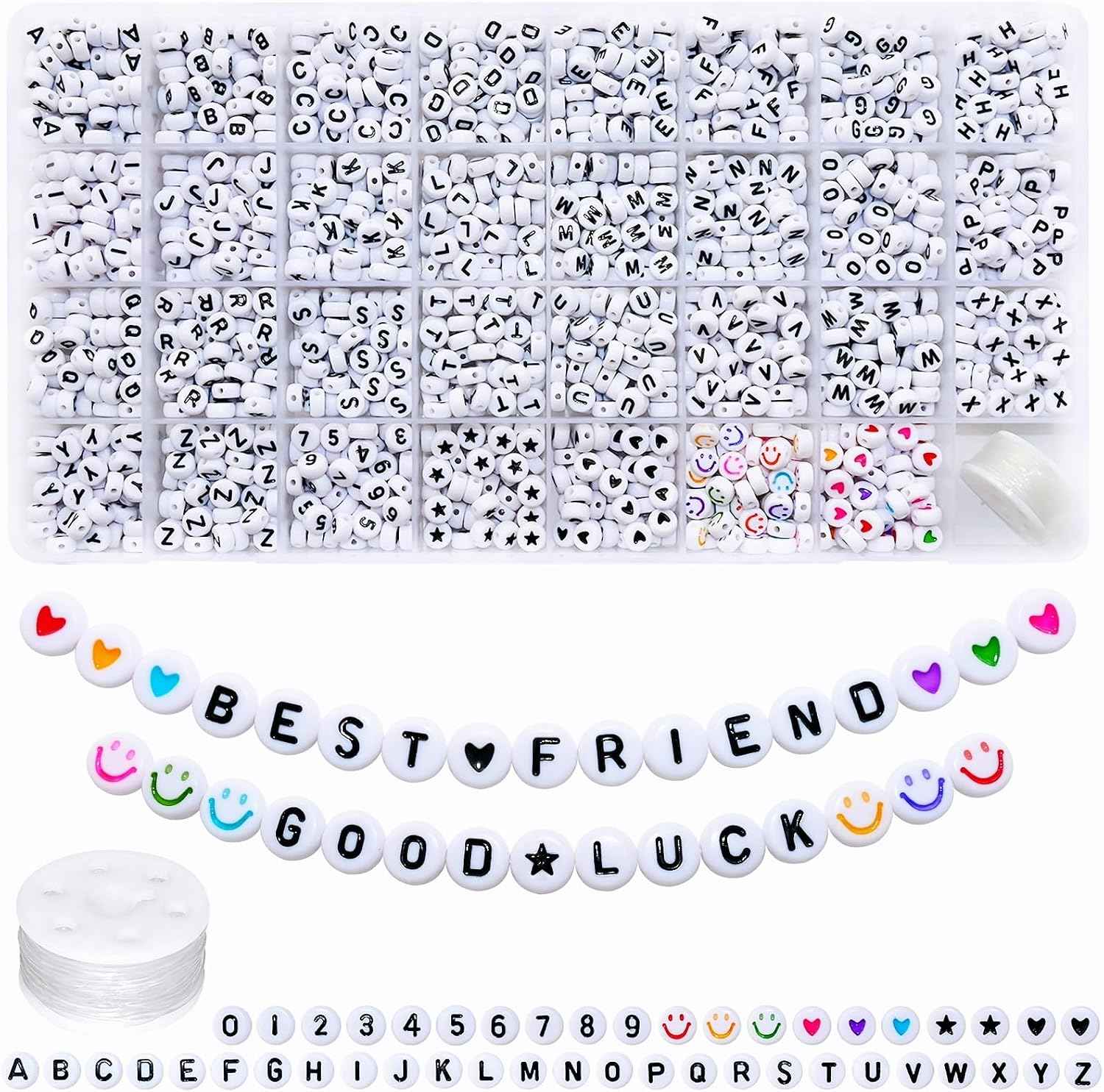 Amaney 1600pcs Acrylic Alpabet Letter Beads,31 Styles,Heart,Number,Star and Smiley Beads,4x7mm for Jewelry Making Bracelets Necklaces Key Chains