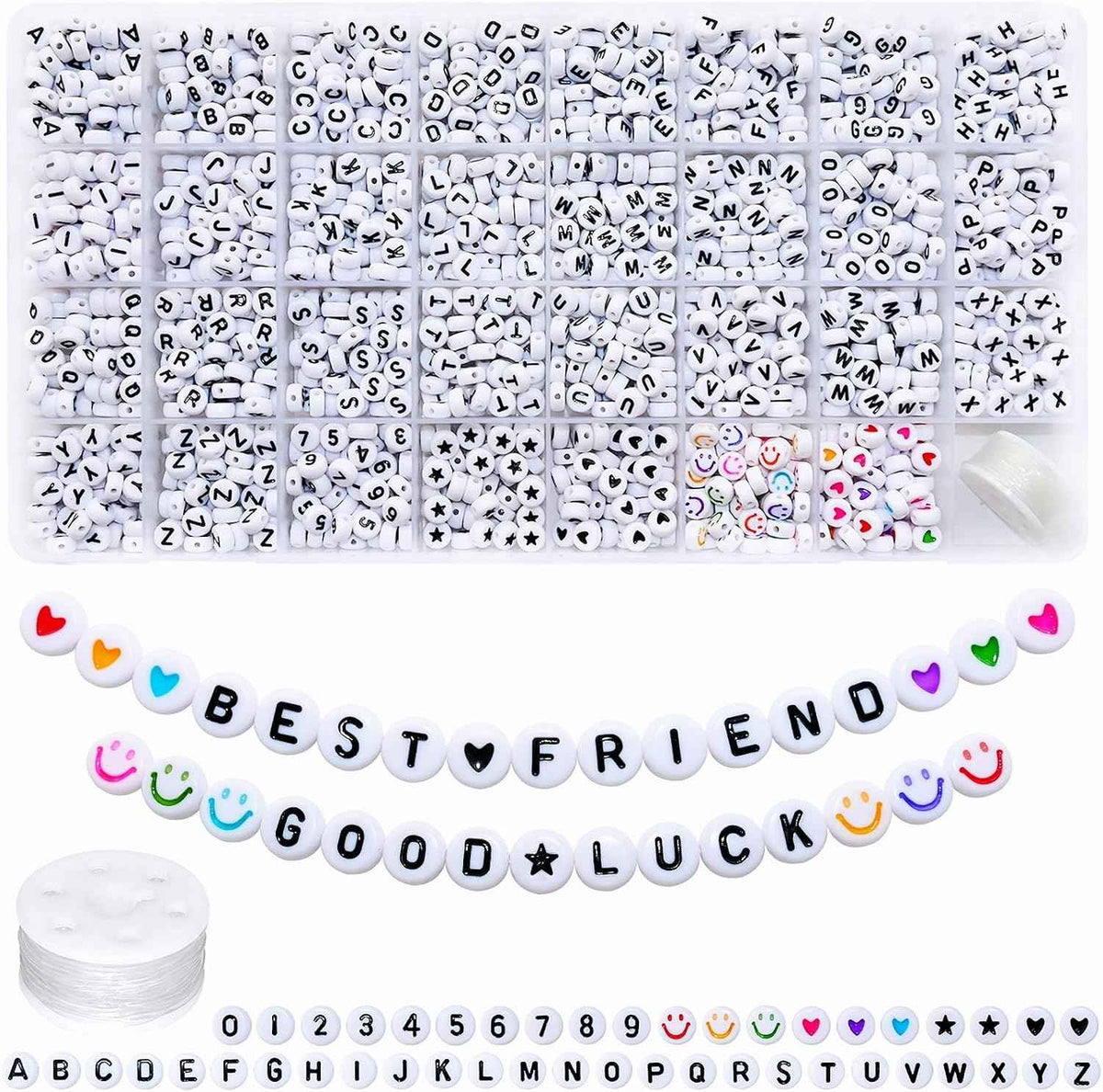 Amaney 1600pcs Acrylic Alpabet Letter Beads,31 Styles,Heart,Number,Star and Smiley Beads,4x7mm for Jewelry Making Bracelets Necklaces Key Chains