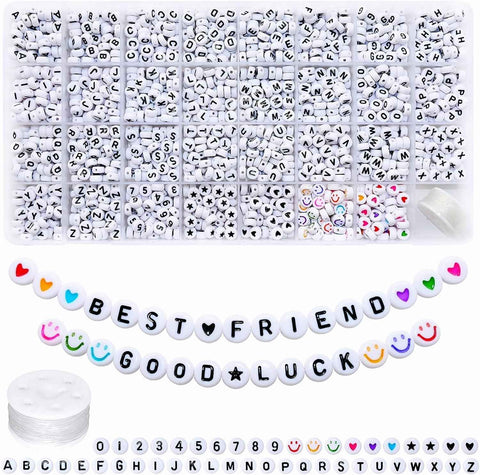Amaney 1600pcs Acrylic Alpabet Letter Beads,31 Styles,Heart,Number,Star and Smiley Beads,4x7mm for Jewelry Making Bracelets Necklaces Key Chains
