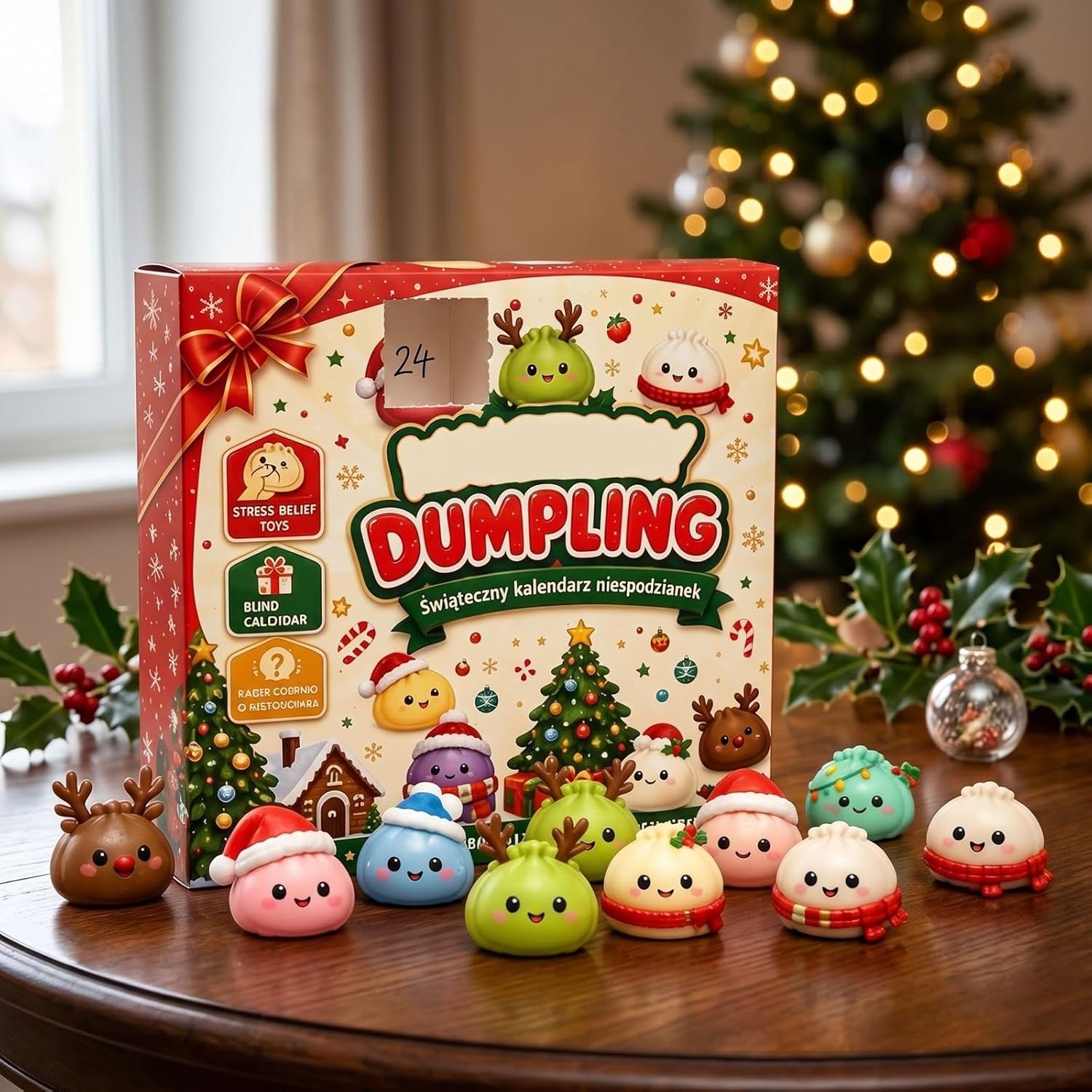 Christmas Squishies Advent Calendar 2026, 24 Days Dumpling Squishies Toys Countdown Calendar, Christmas Decor Jumbo Mini Glitter Squishie Squeezy Toys