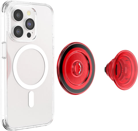 PopSockets Phone Grip Compatible with MagSafe, Adapter Ring for MagSafe Included, Phone Holder, Wireless Charging Compatible - Danger Red Translucent