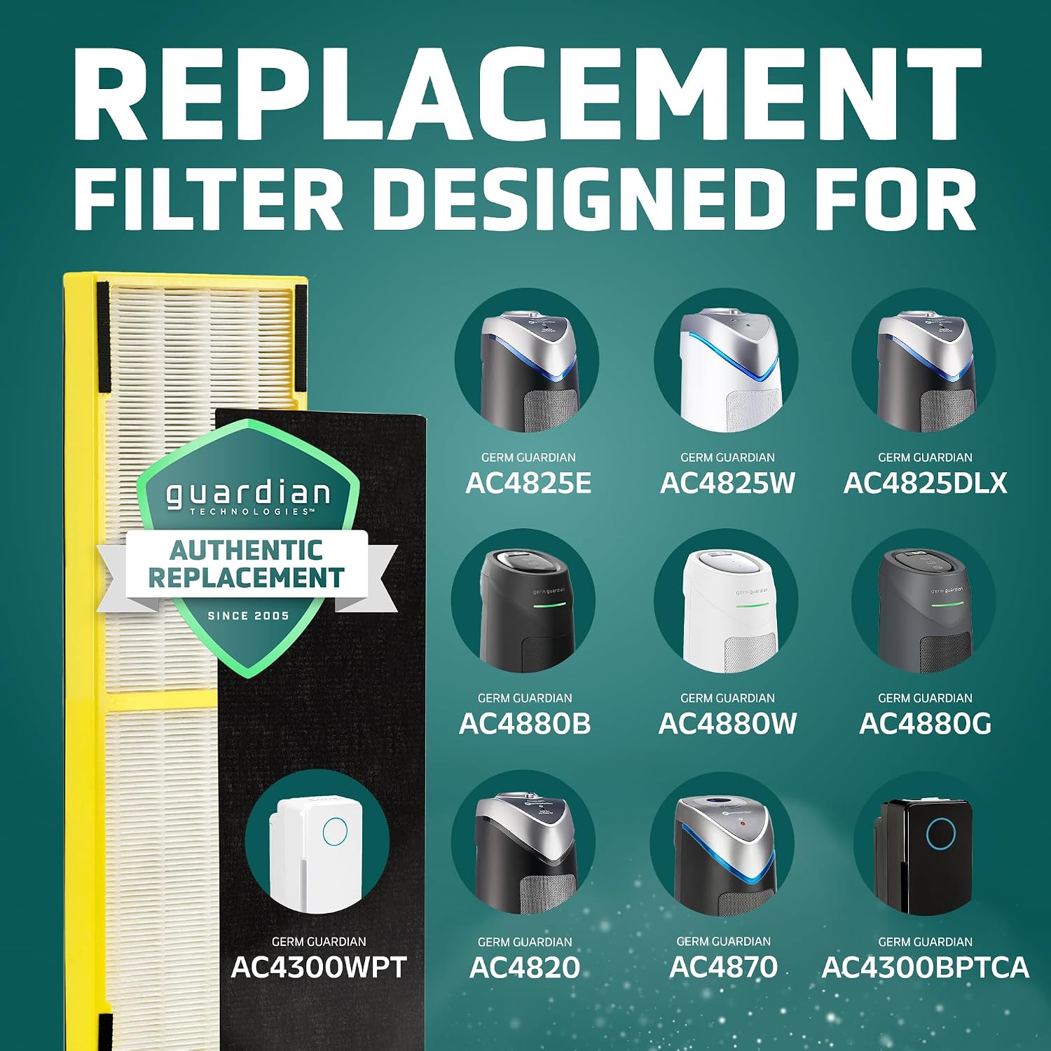 GermGuardian, Filter B HEPA Pure Genuine Air Purifier Filter, Removes 99.97% of Pollutants, Wildfire Smoke, Odors, for Ac4825, Ac4300, Ac4850, Ac4880, Ac4900, Cdap4500, Ap2200, Flt4825
