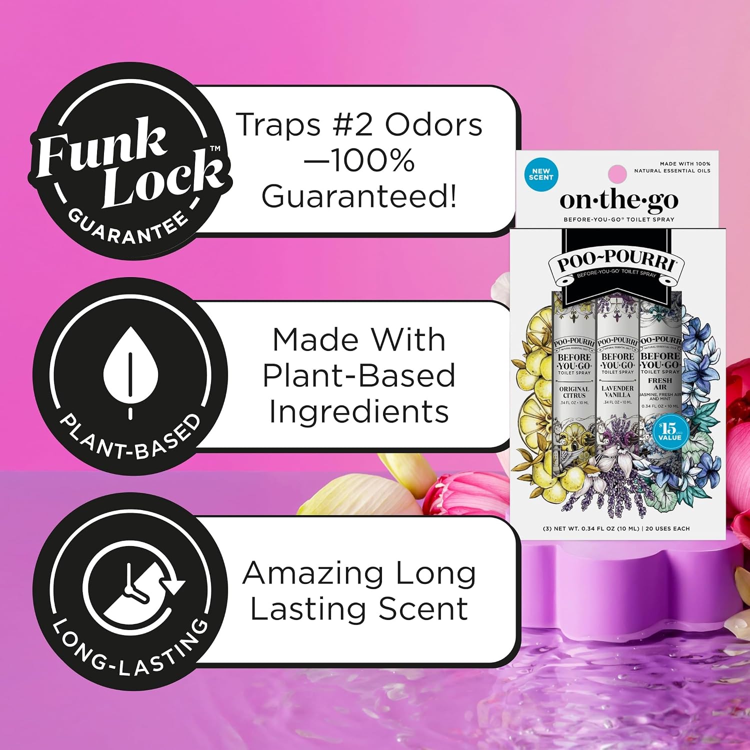 Poo-Pourri Before-You-Go Toilet Spray, Travel Essentials, .34 Fl Oz, In A Pinch Variety 3 Pack, Each Up to 20 Uses, On-The-Go Bathroom Odor Deodorizer with Essential Oils, TSA Approved Size, 3 Scents