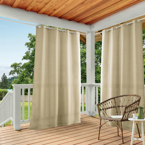 TOWN & COUNTRY BASICS Cabana Solid Heavyweight Indoor Outdoor Curtains, Light Filtering Opacity with Grommet Top, Water Repellent, 54"x96", Natural (Pack of 12)
