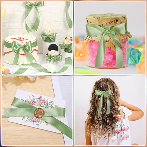 woric Sage Green Satin Ribbon 1 Inch x 50 Yards Light Green Ribbon