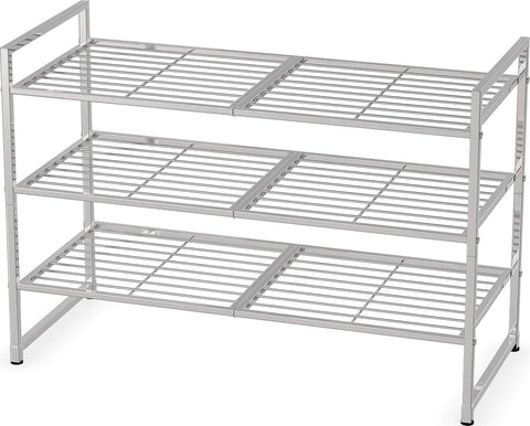 Simple Houseware 3-Tier Stackable Wired Grid Shoe Rack, Silver