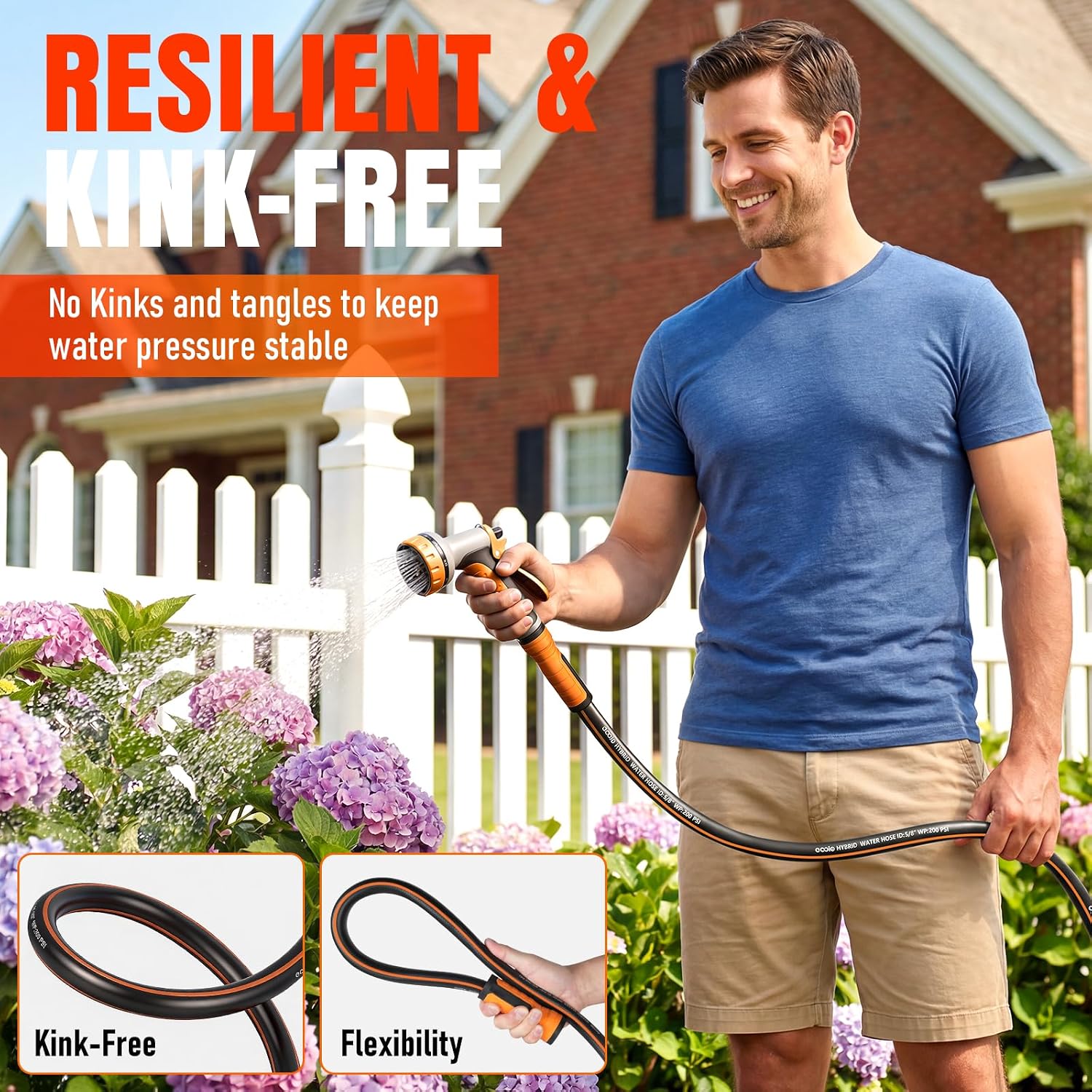 Garden Hose 3ft x 5/8", Heavy Duty Water Hose, Flexible and Durable, Kink Resistant Lightweight Hybrid Hose, Leakproof Yard Hose with Male to Female Fittings