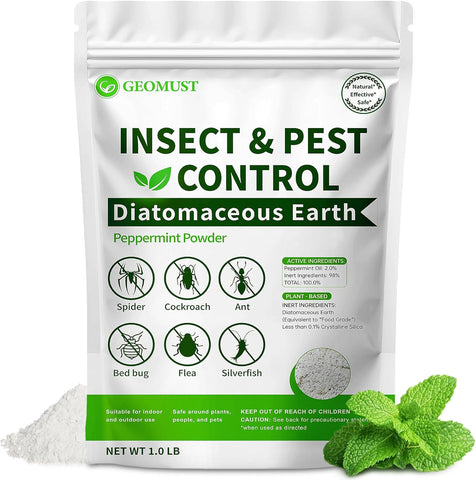 Diatomaceous Earth Food Grade and Peppermint Oil Insect Killer, Natural Crawling Pest Control for Home Garden, Kills Ants, Roaches, Fleas, Bed Bugs Silverfish, Indoor Outdoor Use, 1 lb