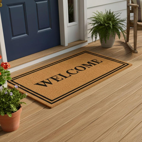 Ottomanson Coco Coir Front Door Mat – Heavy Duty Natural Coir Welcome Mat, Non-Slip Outdoor Entryway Rug, Dirt Scraper Door Mat for Porch & Entrance, Welcome, 30" x 48"
