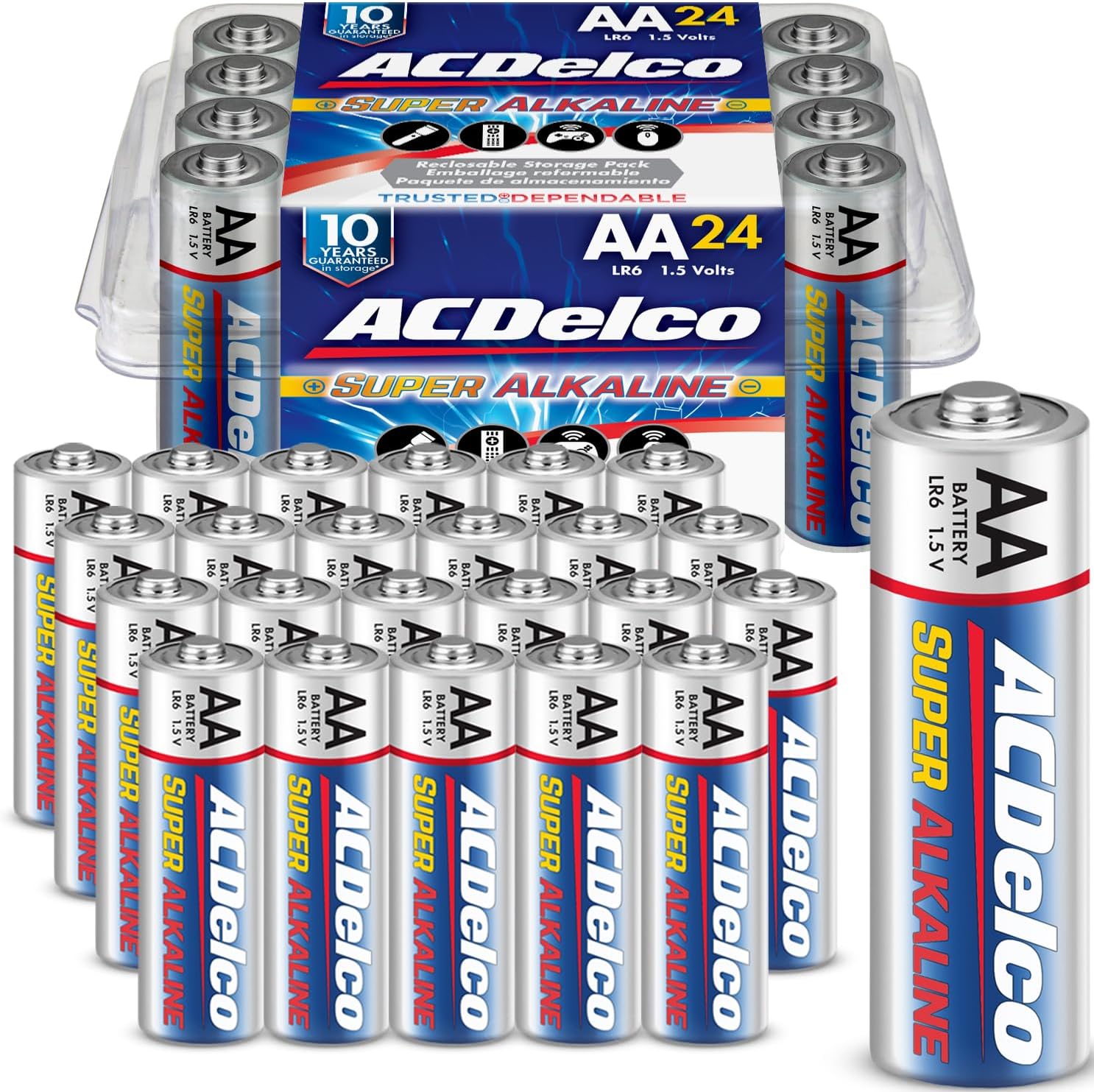 ACDelco 24-Count Double AA Batteries, Maximum Power Super Alkaline Battery for Home and Office, 10-Year Shelf Life, Reclosable Packaging