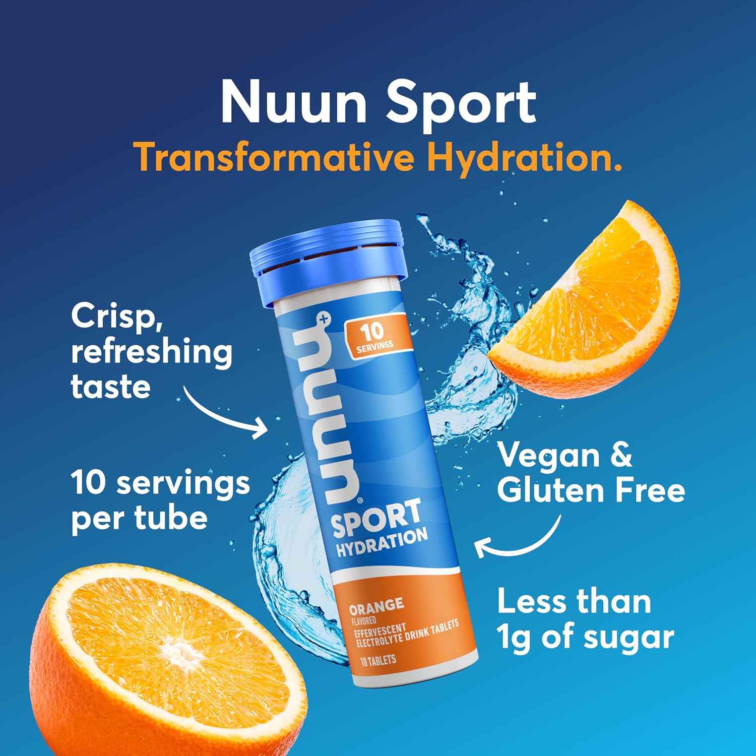 Nuun Sport Electrolyte Tablets Orange, GF & Vegan, 8 Pack | 80 Servings with Magnesium, Calcium, Potassium, Chloride & Sodium, Gluten Free & Vegan