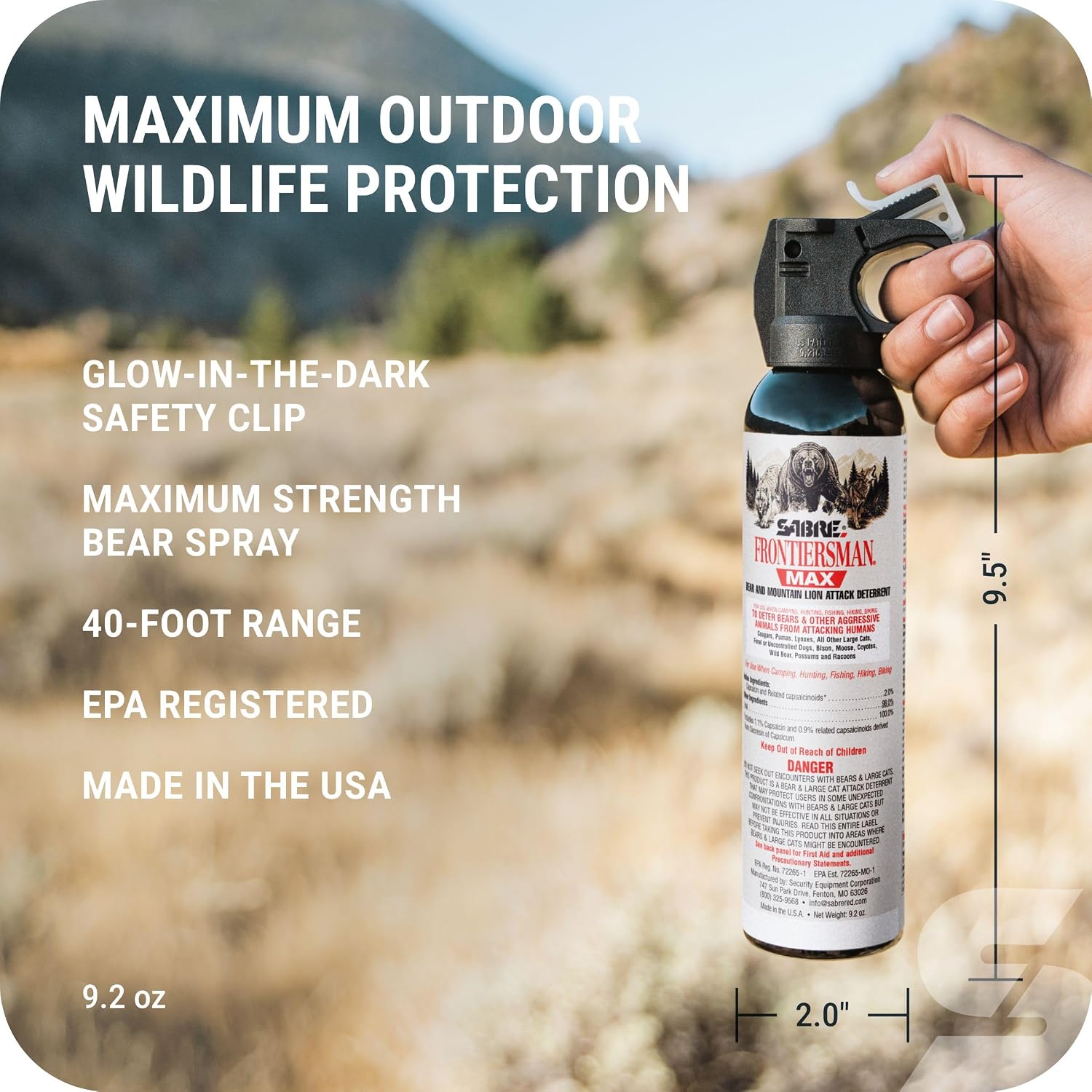 SABRE Frontiersman MAX Bear Spray, EPA Registered for 9 Animal Species