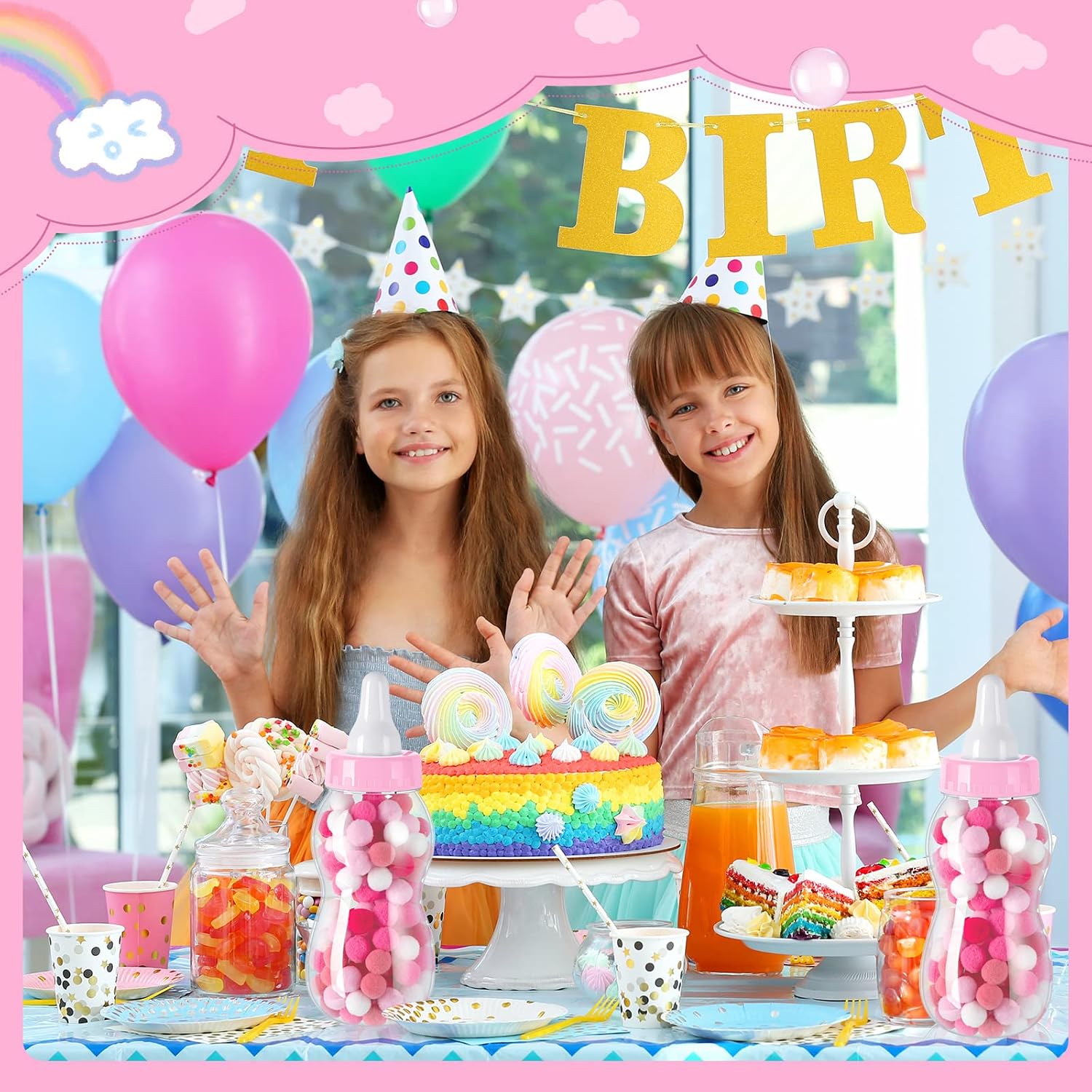 Tessco for you 2 Pcs 11in Jumbo Baby Bottle Bank Baby Shower, Pink