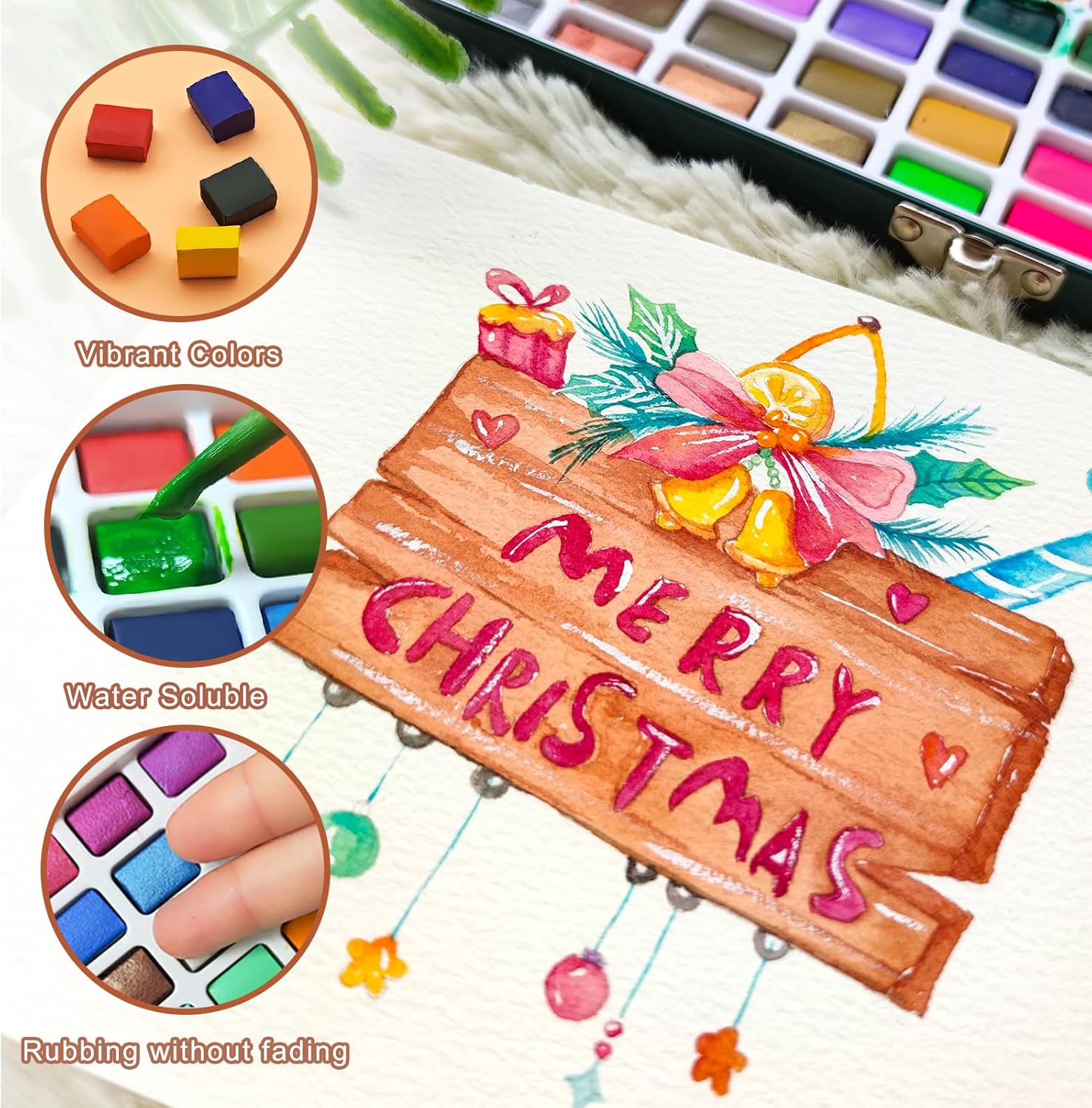 Artecho 100 Colors Watercolor Paint Set with Metallics, Portable Tin Case