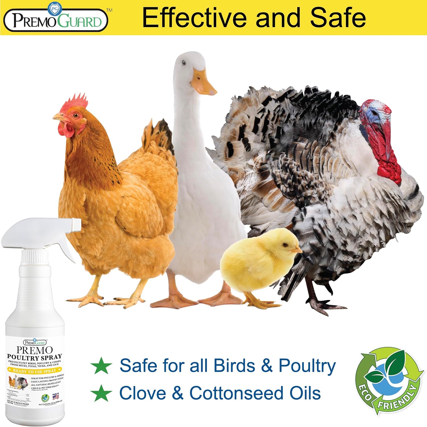 Premo Guard Natural Poultry Spray – Kills Scaly Leg Mites, Fleas, & Lice