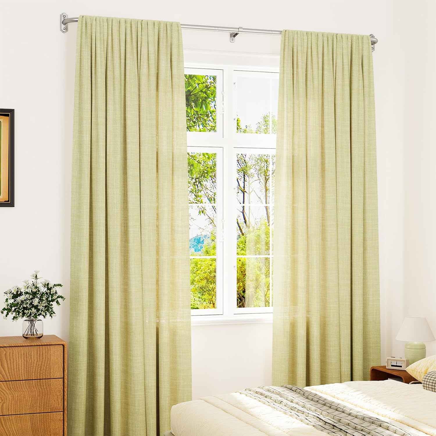 YaFex Silver Curtain Rod 32-86 Inch, 1 Inch Heavy Duty Black Curtain Rods for Windows, Adjustable Window Treatment Rods, Blackout Wrap Around Curtain Rod for Bedroom