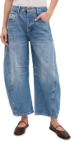 Free People Women's Good Luck Mid-Rise Barrel Jeans