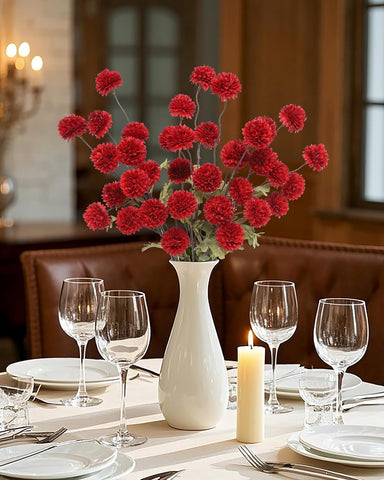 DuHouse 6pcs Faux Silk Pompon Mum Small Chrysanthemum Ball Dark Red