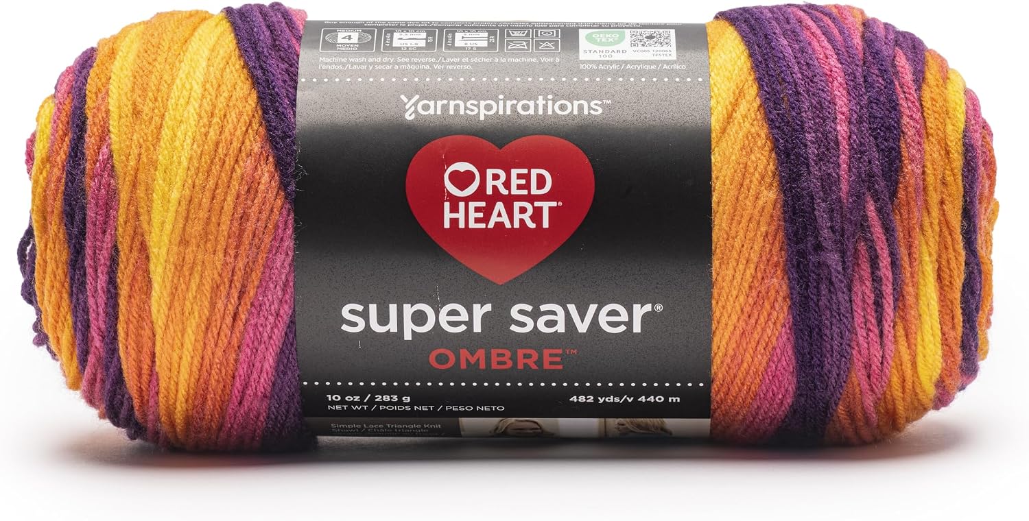 Red Heart Super Saver Ombre Yarn for Crocheting, Sunset, 2-Pack