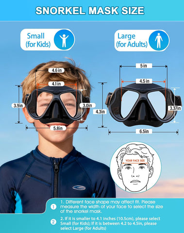 Greatever Snorkeling Gear for Adults Kids, Dry Snorkel Mask Set Anti-Fog