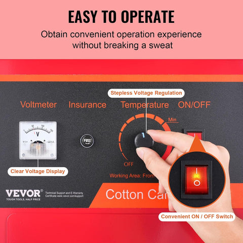 VEVOR Electric Cotton Candy Machine with Cover, 1000W Commercial Floss Maker w/Stainless Steel Bowl, Sugar Scoop and Drawer, Perfect for Home, Carnival, Kids Birthday, Family Party, Red