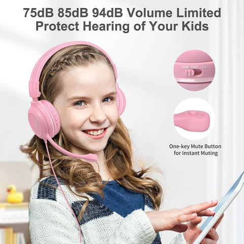 SIMOLIO Kids Wired Headphones with Microphone for School, iPad & PC