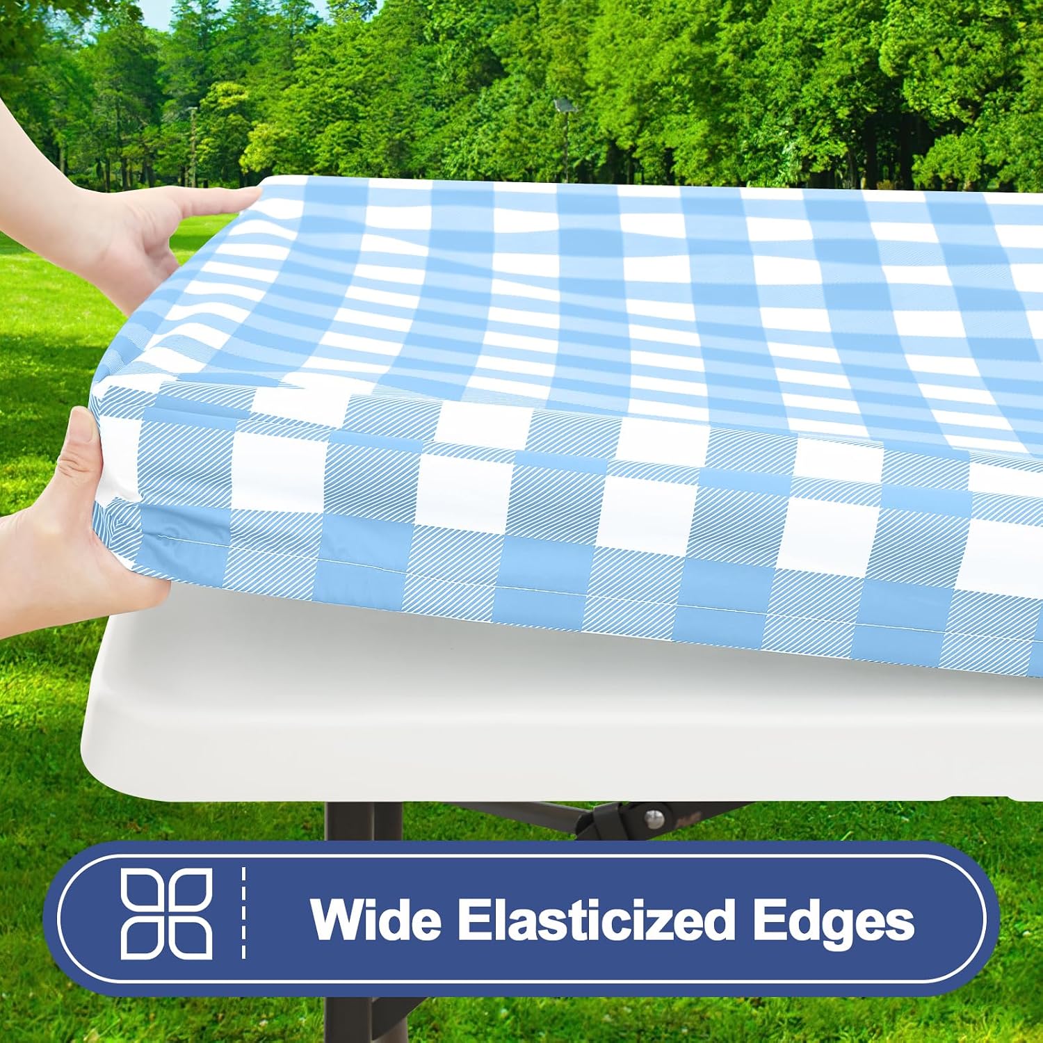 Smiry 8FT Picnic Table Cover with Bench Covers, Elastic Fitted Tablecloth