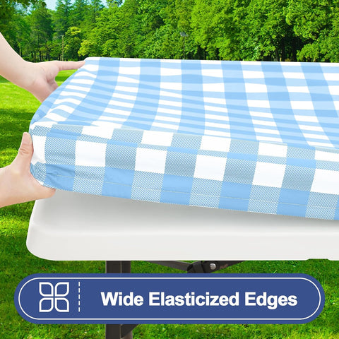 Smiry 8FT Picnic Table Cover with Bench Covers, Elastic Fitted Tablecloth