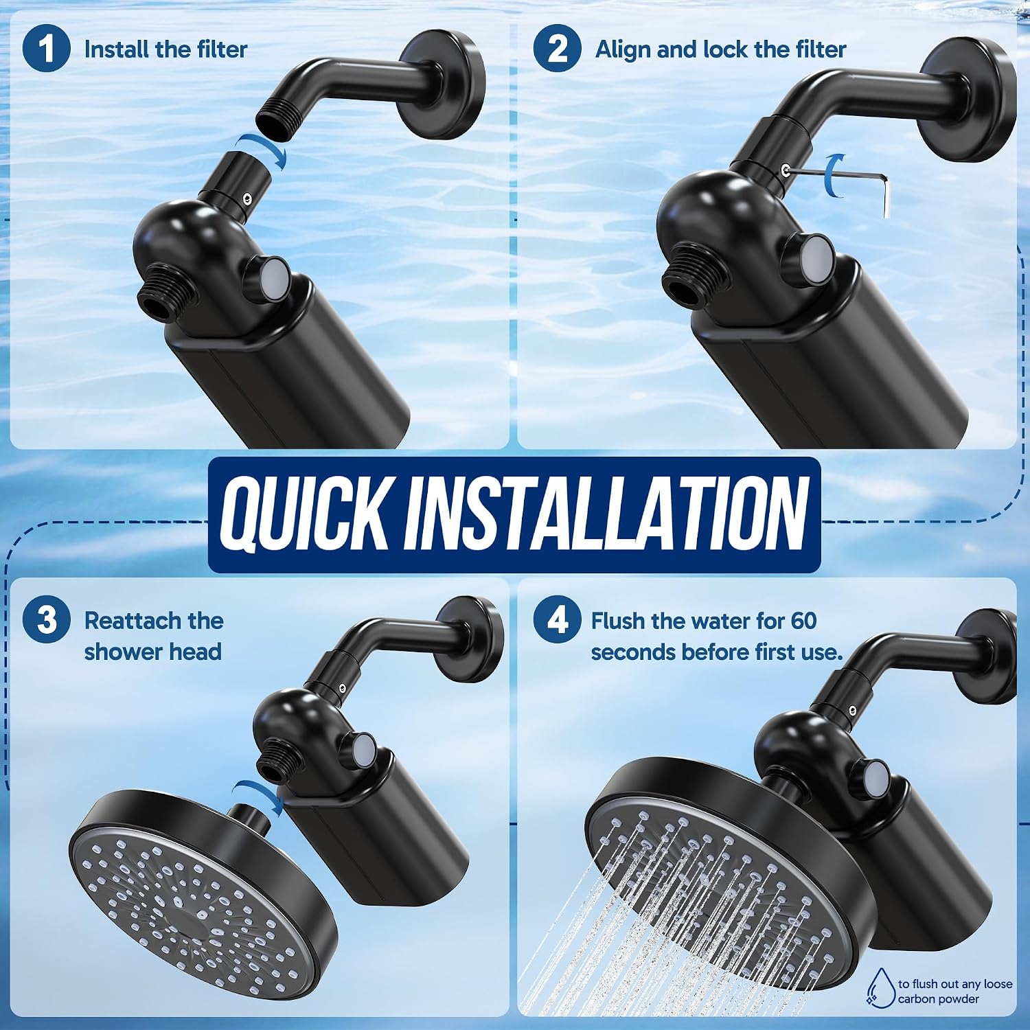Veken Shower Filter, Chlorine, Lead & Sulphide Tested, One-Press Cartridge