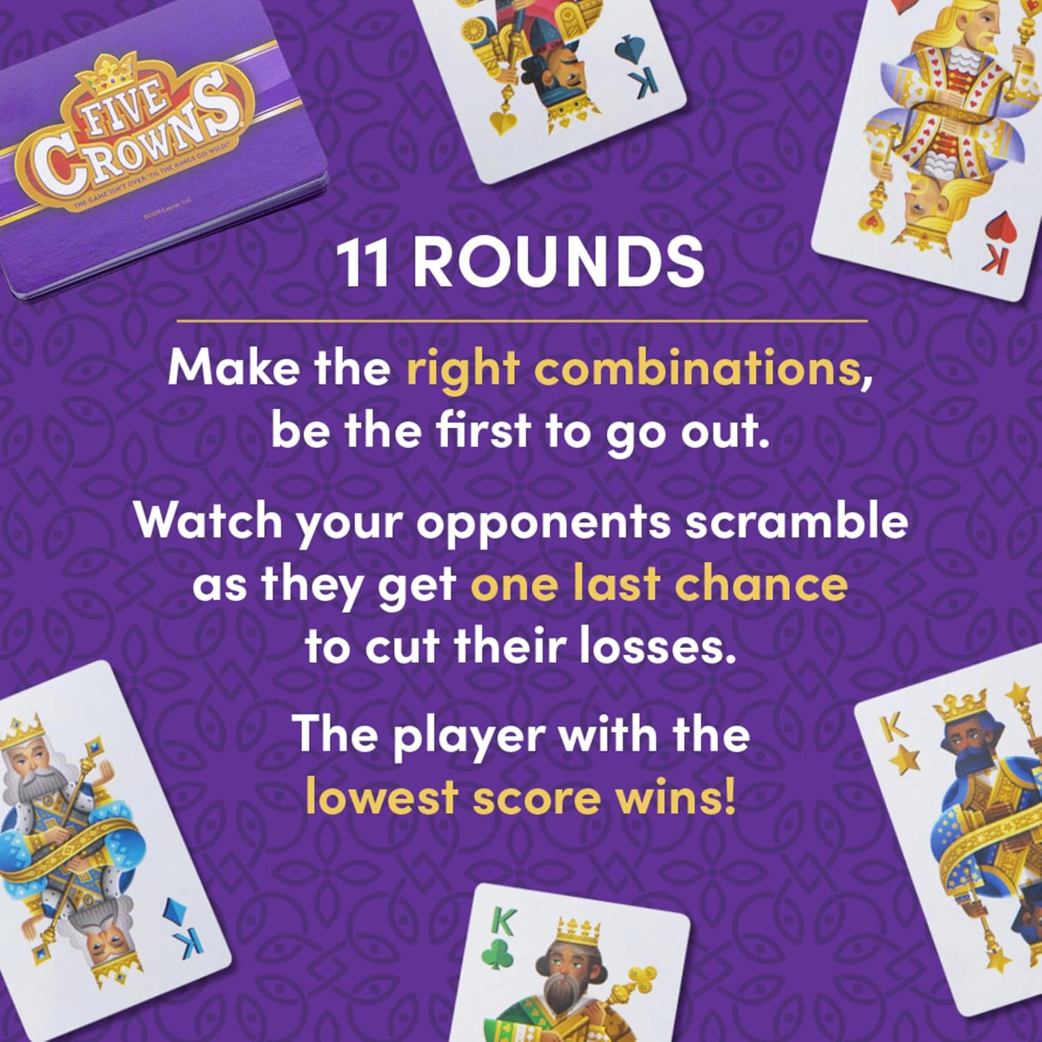 Five Crowns Collectible Tin – Card Game for Kids and Adults, Family Game Night, The Game isn’t Over Until the Kings Go Wild, 5 Suited Rummy Style Card Game, 1-7 Players, Ages 8+