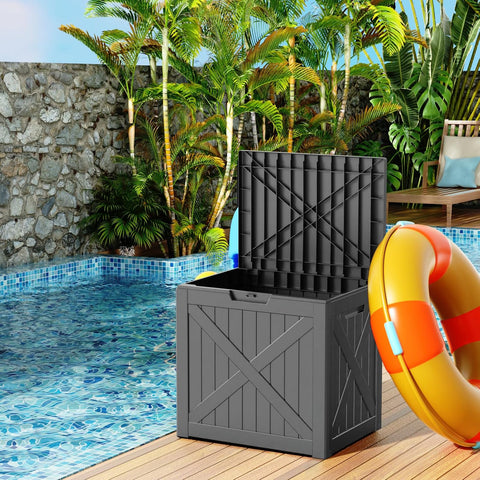 38 Gallon Outdoor Deck Box, Lockable Waterproof Outdoor Storage Boxes For Garden Tools,Indoor Cushions,Accessories Outside Storage Resin Weatherproof Container(Black)