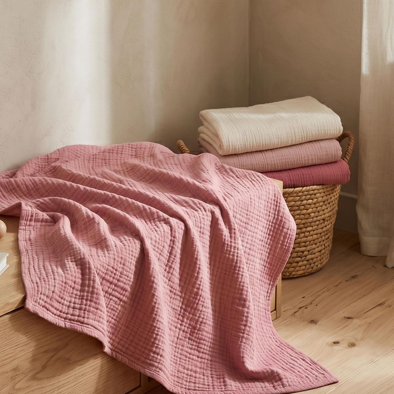 Muslin Swaddle Blankets for Newborn, 4 Pack Breathable Soft Receiving Blanket, Large 38 x 40 inches Swaddle Wrap Burping Clothes, Essentials Infant Shower Items, Toddler Gift (Sweet Pink)