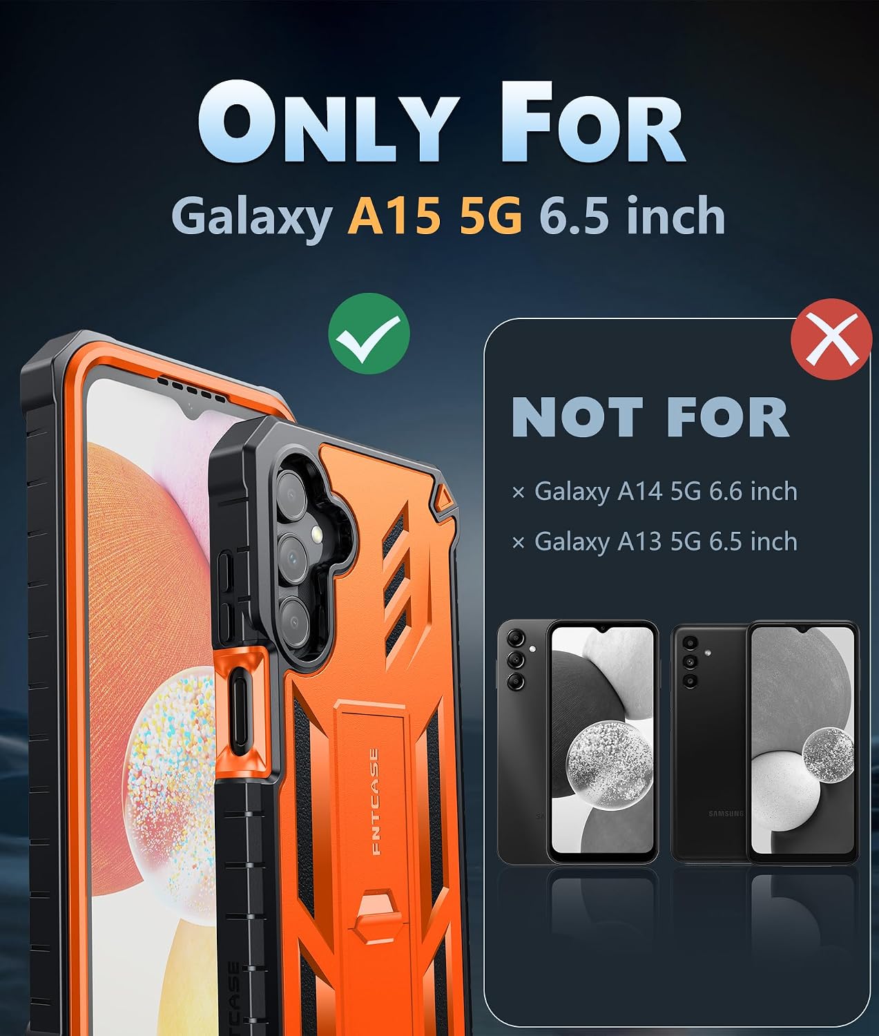 FNTCASE Phone Case for Samsung Galaxy A15 5G with Kickstand Orange