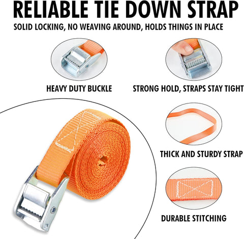 Cartman 1" x 12 ft Lashing Straps, 2 Pack, 600 lb Break Strength, Orange