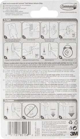 Command Medium White Bath Hooks, 2 Hooks, 4 Strips