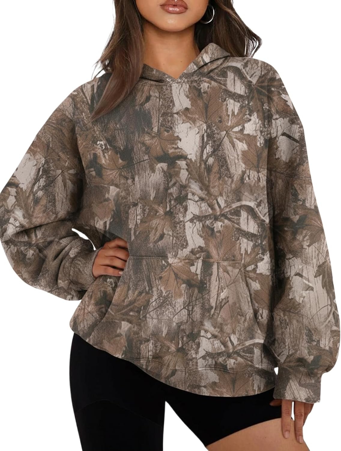 MSBESYOR Camo Hoodie for Men Women Oversized Fleece Maple Leaf Hooded Sweatshirt Graphic Print Pullover Hoodies with Pocket