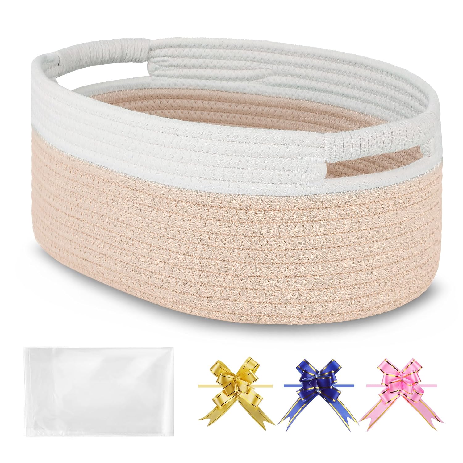 Small Woven Gift Basket with Bag & Ribbons, Beige