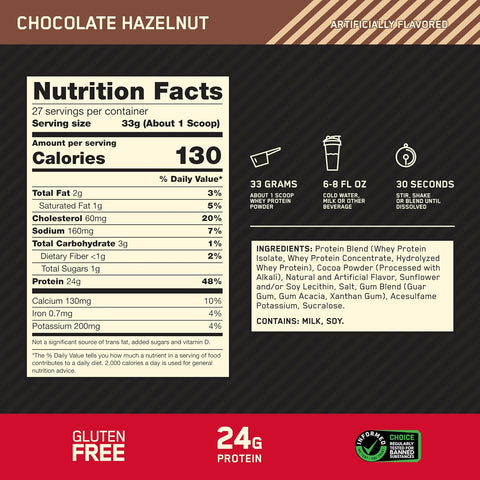 Optimum Nutrition Gold Standard Whey Protein Powder Chocolate Hazelnut 2 LB
