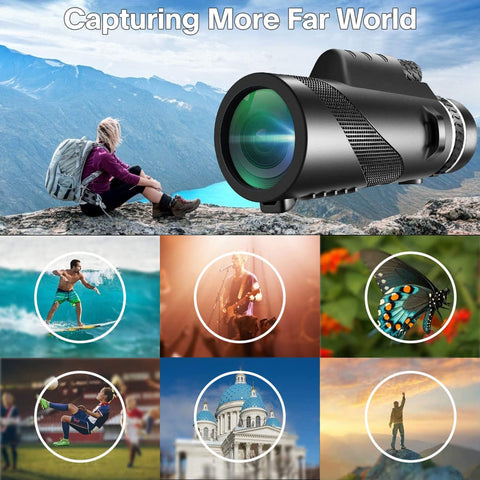 80x100 HD Monocular Telescope for Adults, Large Vision Monoculars, High Powered Smartphone Monocular for Bird Watching, Hunting, Hiking, Camping, Wildlife