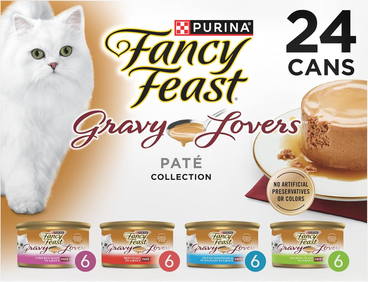 Purina Fancy Feast Gravy Lovers Wet Cat Food Variety Pack, 4.5 lb, 24 Pack
