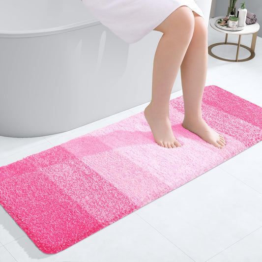 OLANLY Bathroom Rug Mat 47x17, Extra Soft and Absorbent Microfiber Bath Rugs, Non-Slip Plush Shaggy Bath Carpet Runner, Machine Wash Dry, Bath Mats for Bathroom Floor, Tub and Shower, Pink