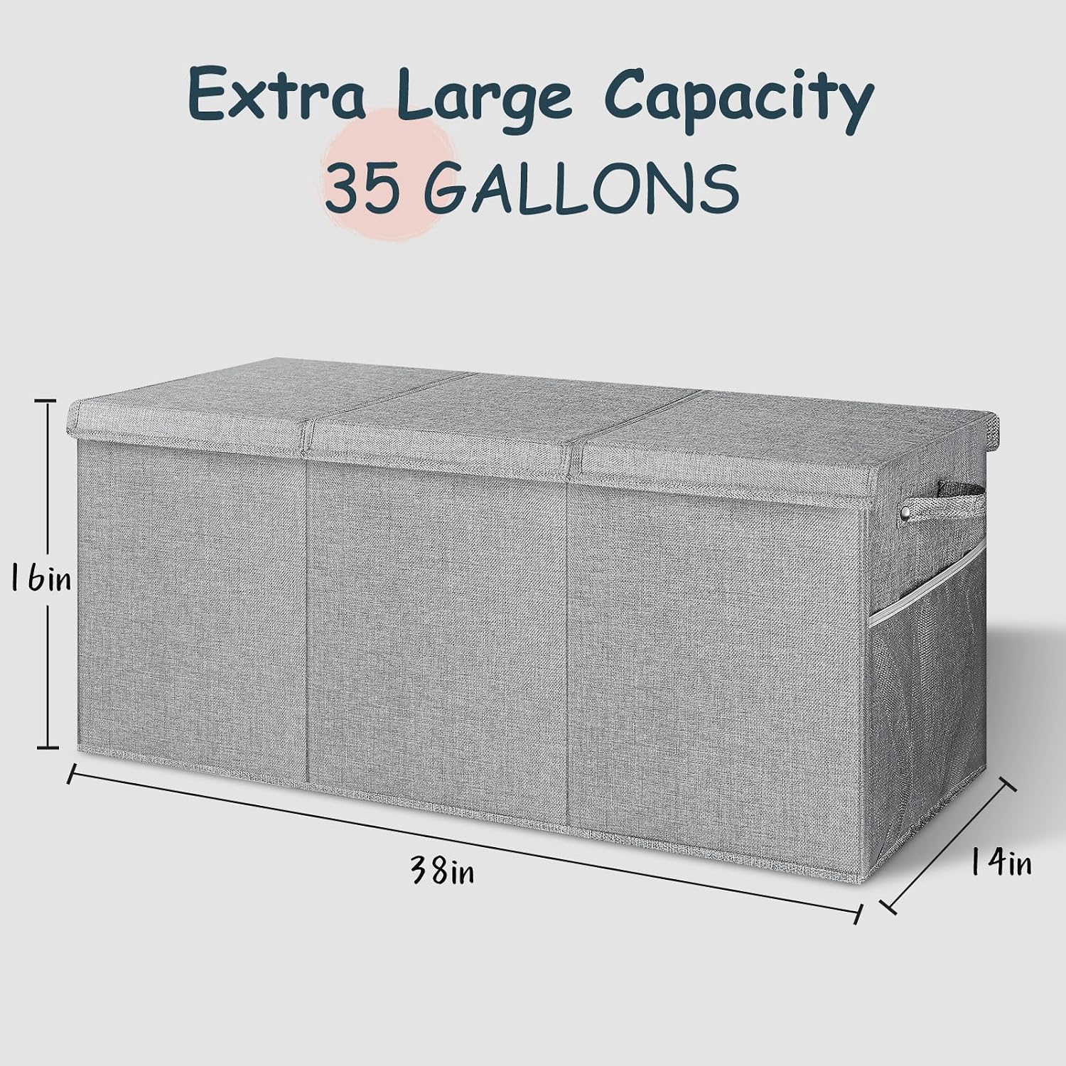 Extra Large Toy Box with Lids, Collapsible Storage Bin, 38"x16"x14",Gray